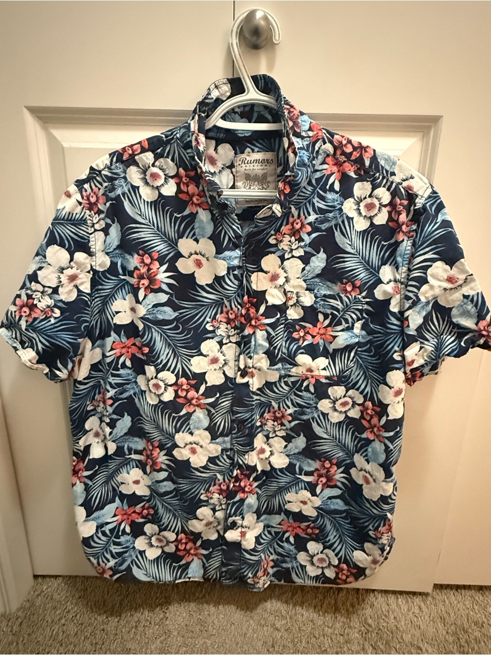 Navy Floral Short-Sleeve Button-Down Shirt